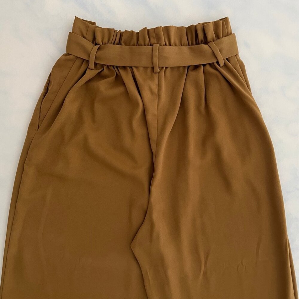 A New Day Tan Paper Bag Waist Wide Leg Trousers - Picture 5 of 7